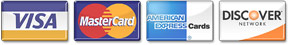 Credit Cards accepted - MasterCard, VISA, AMEX, Discover